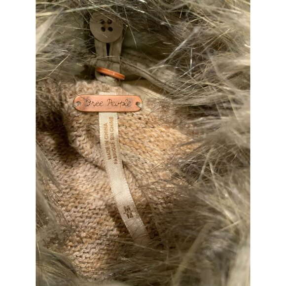 Free People Tan Mid-Length W/ Removable Faux Fur Collar & Sweater Lining, Size M - Picture 9 of 10